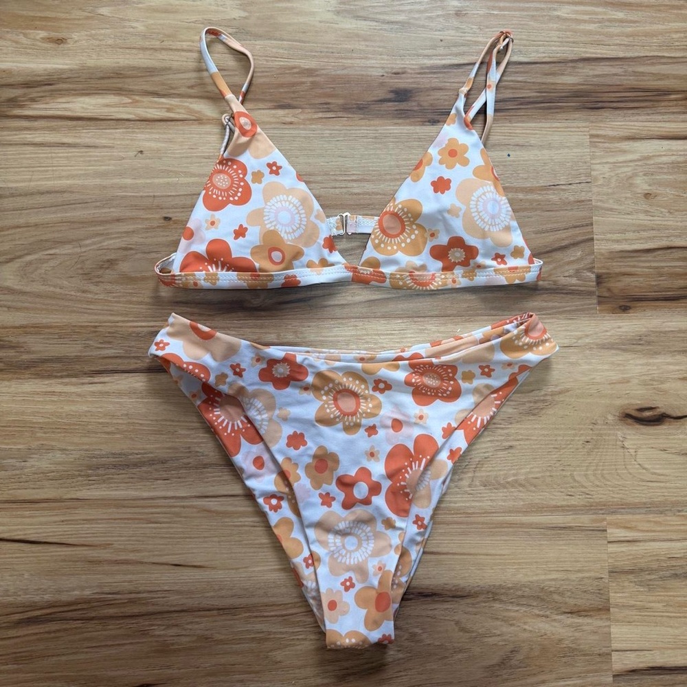 SHEIN Floral Orange and White Bikini